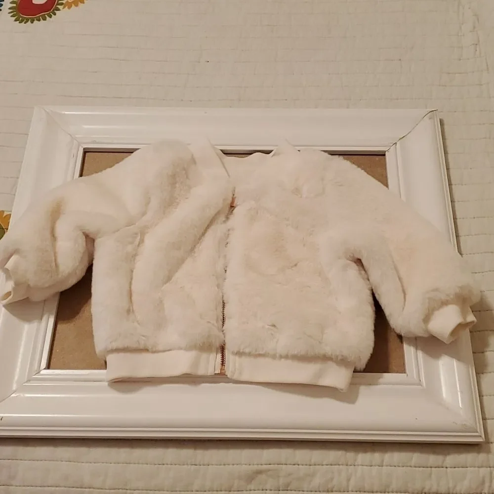 Cat & Jack Cream Faux Fur Jacket & Beanie Set - 6-9M